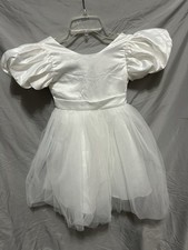 FORMAL GIRLS DRESS SIZE 4/5 WHITE FLOWER GIRL SHORT SLEEVE BOW GOWN NWT 120