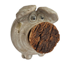 Vintage Piggy Coin Bank Pottery Pig Cork Nose 6" Sculpture Textured Clay Signed