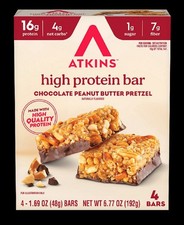 24 CHOCOLATE PEANUT BUTTER PRETZEL ATKINS HIGH PROTEIN BAR Naturally Flavored