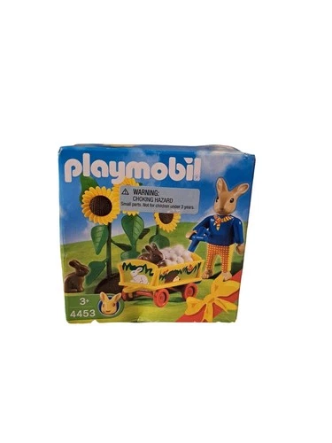 PLAYMOBIL #4453 Vintage Bunny Wagon Set 2003 NIB UNOPENED Easter Sunflowers