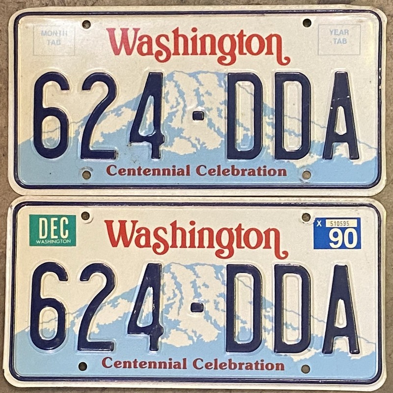 1990 Washington Passenger License Plate Pair