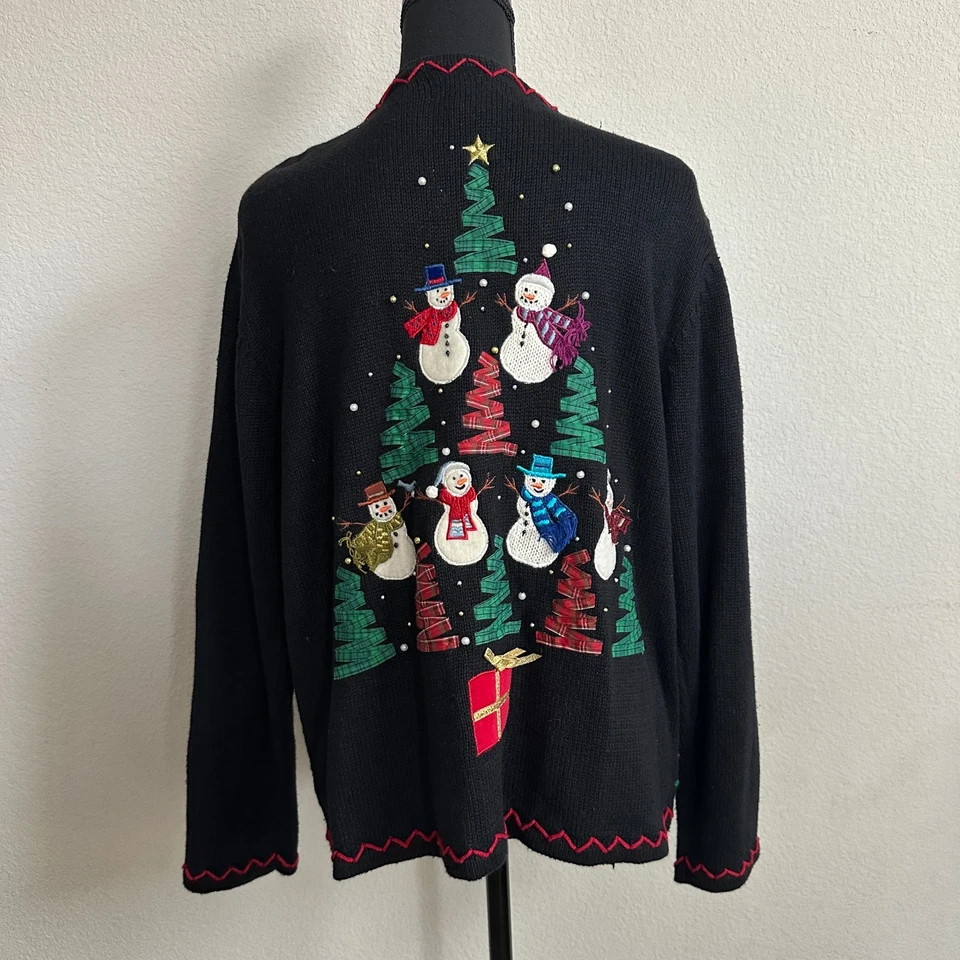 Винтажный рождественский кардиган женщин большой черный уродливый вечеринки деревья блестящий Рами 90-х - Изображение 4 из 4