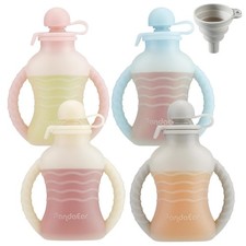 4 Pack Reusable Baby Food Pouches with Double Handles, Silicone Squeeze Pouch...