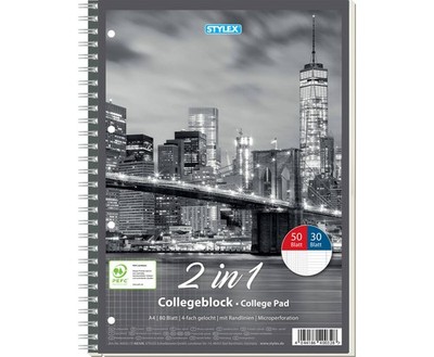 Stylex Collegeblock A4 Spiralblock Schreibblock Duo 80 Blatt kariert und liniert