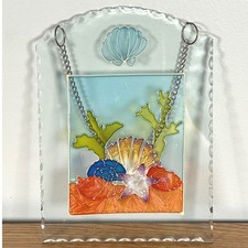 Stained Glass Faux Ocean Seashell Suncatcher Window Hanging Art Vintage Style