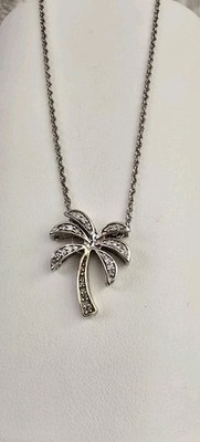 Alwand Vahan 14K Gelbgold & Sterlingsilber Diamant Palme Anhänger Halskette