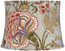 Sage Green with Flower Print Medium Drum Lamp Shade 14" Top x 16" Bot x 11.5"H