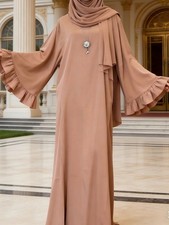 Muslim Women Solid Color Long Dress Abaya Modest Kaftan Dubai Flare Sleeve Robe