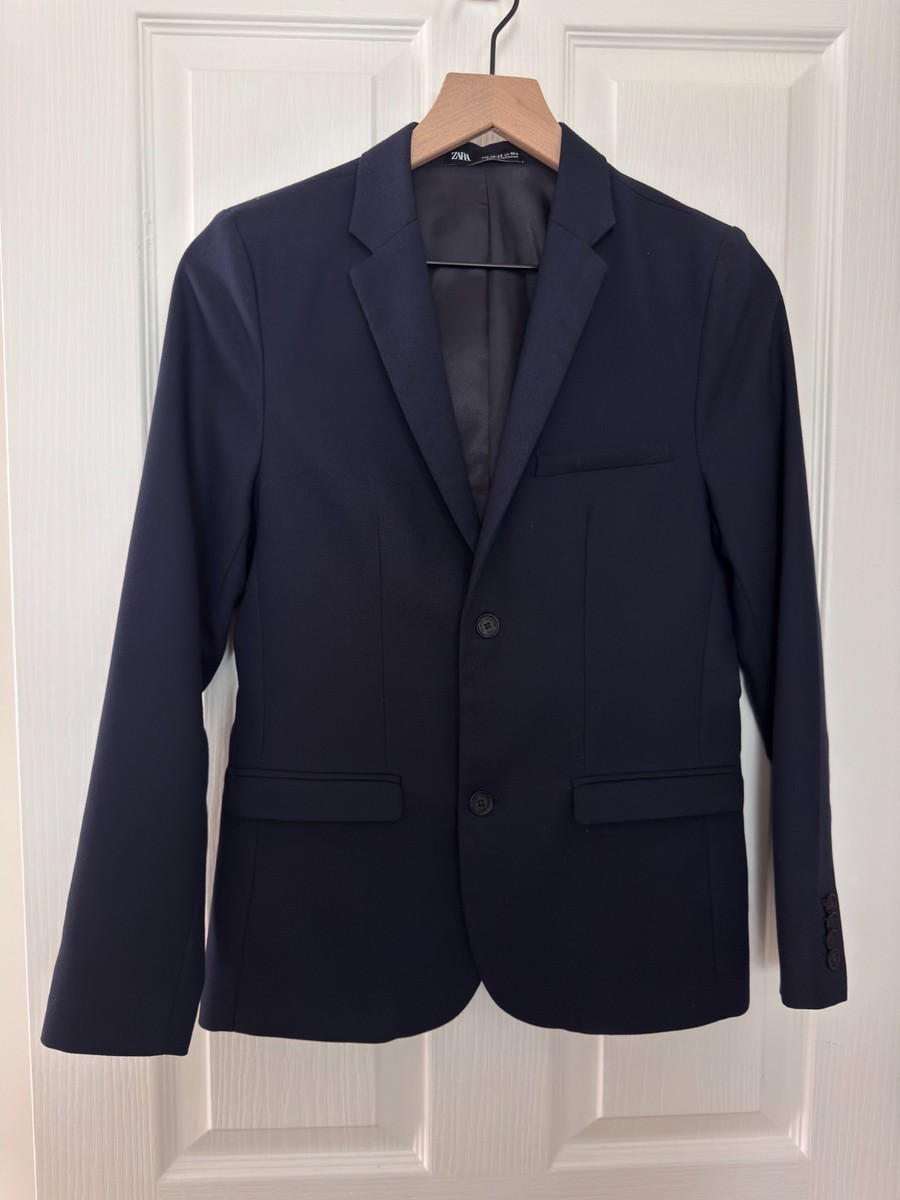 ZARA テクスチャースーツ ネイビーブルー　140 ZARA Boys Navy Blue Lined Preppy Suit Jacket - 13-14 (Youth) | eBay