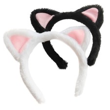 2 Pack Cat Ears Headband, Soft Fuzzy Plush Headbands, One Size Fits Most