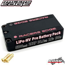Racers Edge 5100mAh 2S 7.6V 130C Shorty Hard Case Lipo RC Car Battery 5mm ROAR