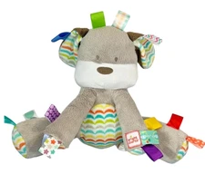 Bright Starts TAGGIES Gray Dog Rattle Plush Stuffed Animal Baby Toy Lovey 10"