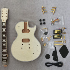 DIY 6 String LP Electric Guitar Kit Unfinish Quited Maple Top GD part set neck