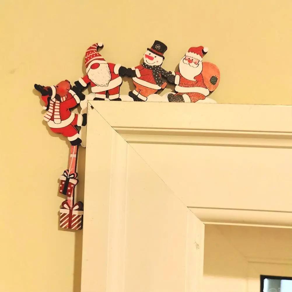 Door Christmas Santa Wooden Frame Decor Decoration Claus Snowman Corner Xmas