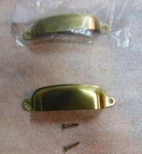 BRUSHED SOLID BRASS - 4" Cabinet or Drawer Pull w/Matching Screws - (NEW in BAG)