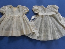 2 Vtg. Baby Dresses Nannette Yellow Swiss Dot  unbranded Ivory rows of lace