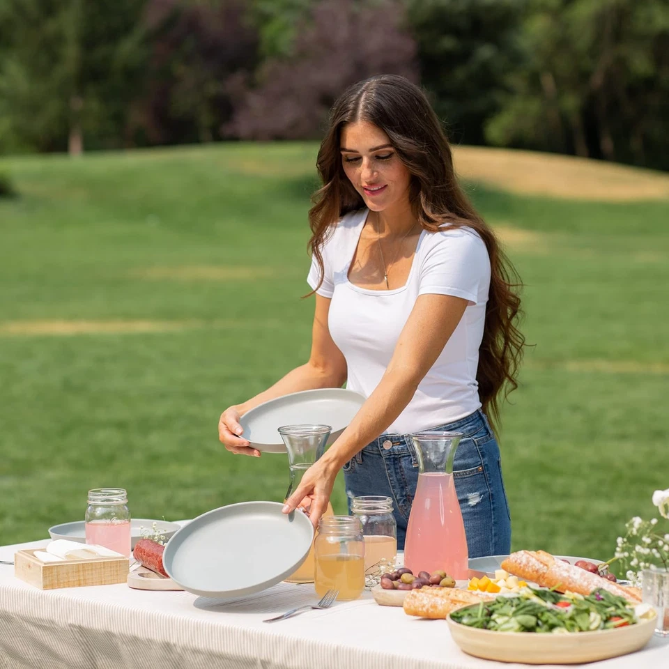 Wheat Straw Plates - 10 Inch Reusable Plastic Dinner Plates Set of 8 - Image 2 of 4