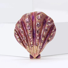 Vintage Purple Enamel Shell Brooch Rhinestone Ocean Summer Pin Beach Gift Jewelr