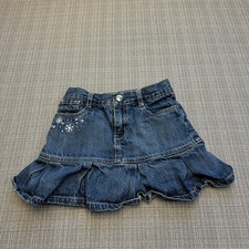 Gymboree Ruffle Denim Skirt size 5 Snowflake Embroidery Adjustable Waist Cute