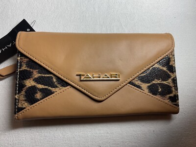 TAHARI WOMENS CLUTCH WALLET ANIMAL PRINT BROWN BLACK NWT