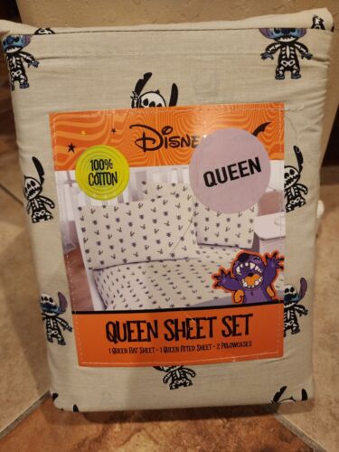 Disney's Halloween Stitch 100% Cotton Queen Size Sheet Set NiP