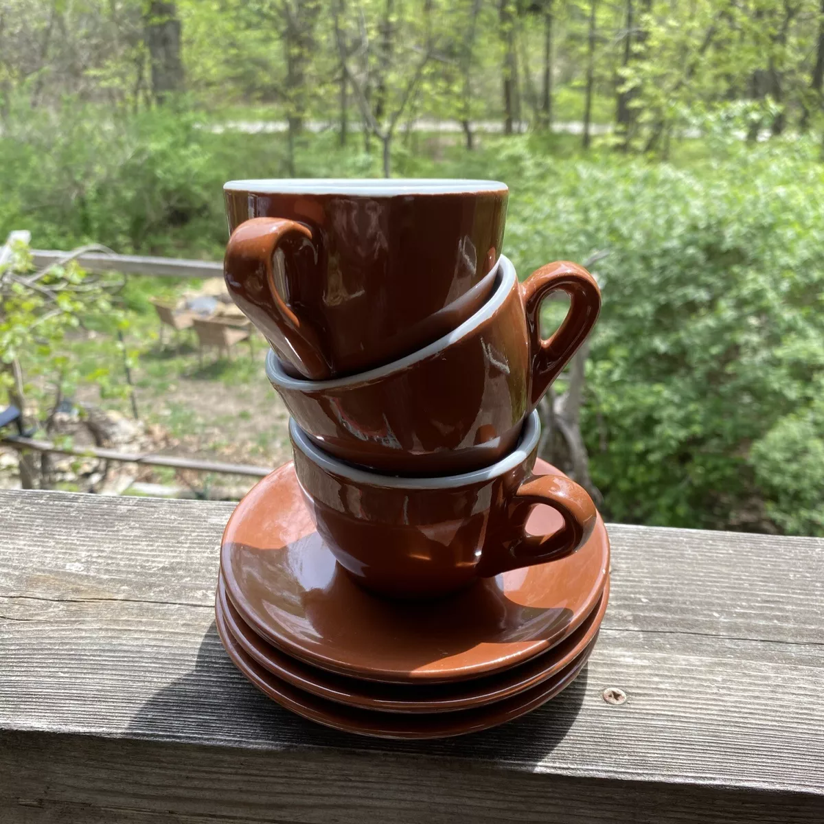 Nuova Point Sorrento Style Brown Espresso Cup and saucers Made in Italy lot  of 3