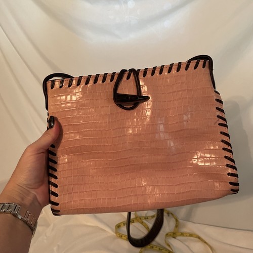 Designer DONALD J PLINER Handbag Pink Leather Crocodile Jungle Chic Crossbody - Picture 2 of 12