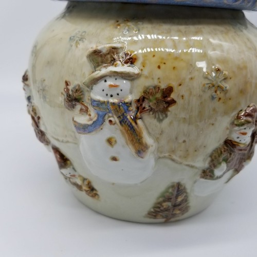 Snowman Cookie Jar St Nicholas Square Forest Friends 10" Stoneware Glaze Holiday - Picture 2 of 11