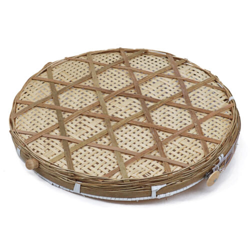Covered Bamboo Serving Food Tent Basket Hand Woven Round Food Basket W/Mesh FER - Picture 9 of 10