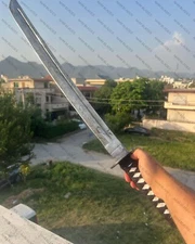 Hand Forged Damascus Steel Blade 34" Long Full-Tang Combat Sword with Scabbard.