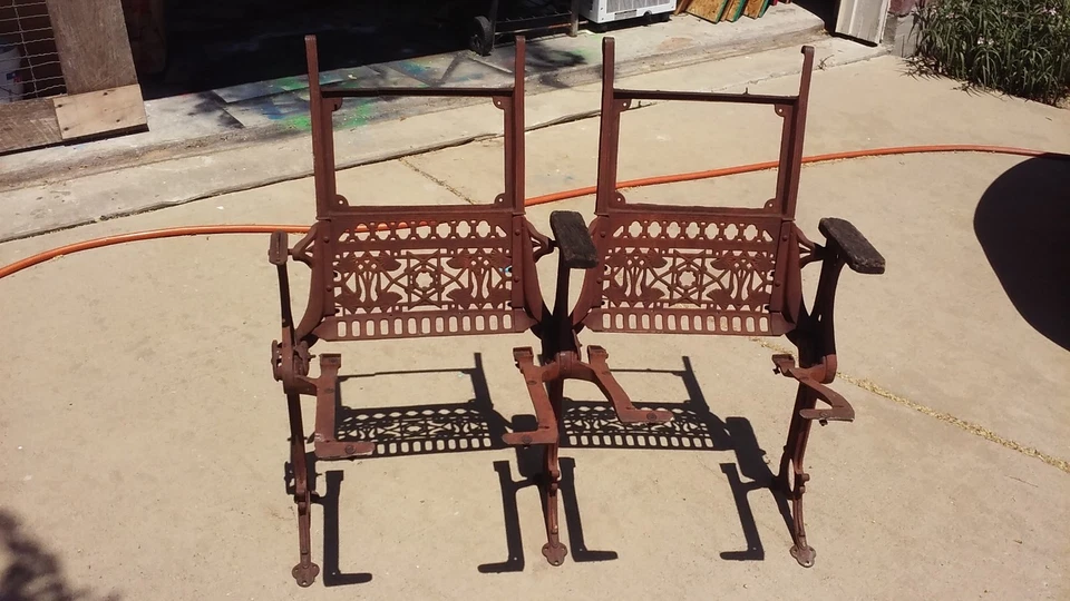 Old Vintage Folding Theater Seats paired the wood backs and seats missing - Image 3 of 4