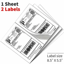 1100 Half Sheet Self Adhesive Shipping Labels 8.5" x 5.5" Address Labels 2/Page