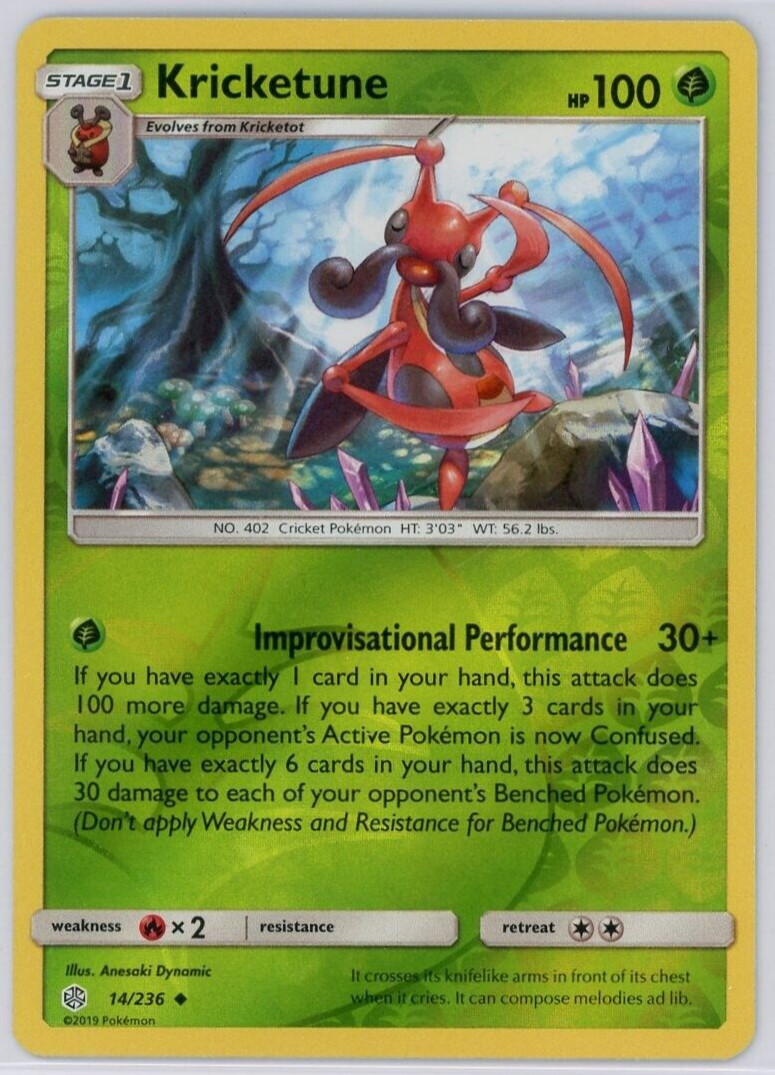 Pokemon TCG Kricketune 14/236 Sun & Moon Cosmic Eclipse Reverse Holo Uncommon