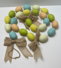 Pastel Speckled Easter Egg Garland w. Burlap Bows-5'  4" Long