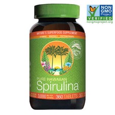 Pure Hawaiian Spirulina 3000 mg. 360 Tablets 100 Vegan Non-GMO Grown in Hawaii