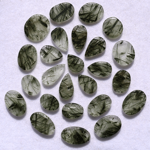 25 Pcs Natural Green Rutile Quartz Hi-Quality 9mm-13.7mm Cabochon Gemstones Lot - Picture 7 of 11