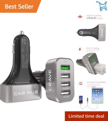 Car Charger USB Fast Charge 4 Ports Qualcomm Quick Charge 3.0 Black