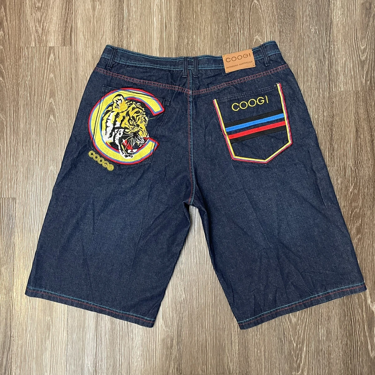 Coogi Jeans Denim Shorts Mens 42 Dark Blue Embroidered Tiger Big C Logo Hip Hop