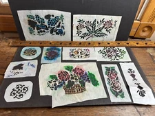 Vintage Toleware Stencils, 11 Pieces, Basket, Floral, Fruit, Etc. Batch #1