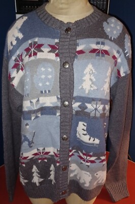 Vintage Northern Reflections Winter Cardigan Sweater Womens Medium Ice Skates
