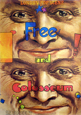 COLOSSEUM und FREE rares Konzertplakat von 1970 (Kieser) gerollt