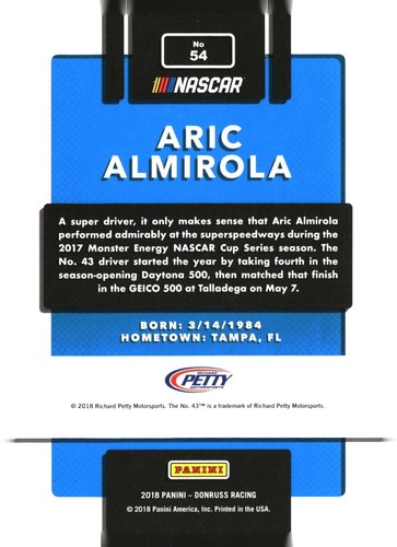 2018 Panini Donruss Racing - Serial Number Cards - PYC - pick from list - Picture 224 of 500