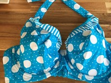 Figleaves Halter Bikini Top Blue Polka  Non padded 32FF new
