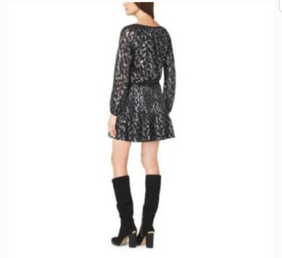 metallic jacquard dress michael kors Michael Kors Black Silver Metallic Paisley Pleated Jacquard Dress Size Small S