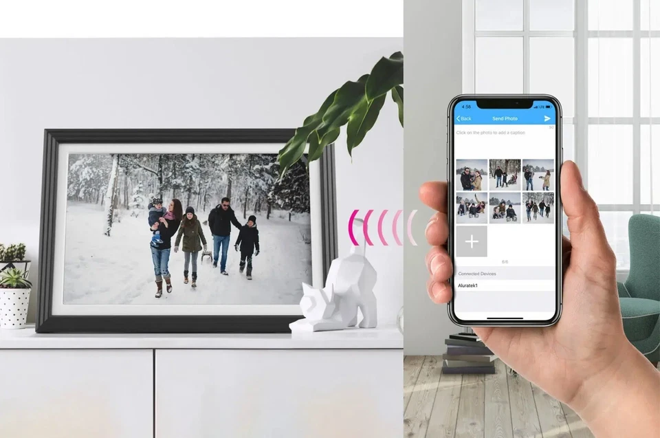 Aluratek 10" LCD Picture Frame Wi-Fi Touchscreen Digital Photo Black 32GB - New - Image 4 of 4