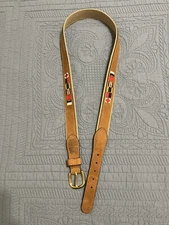 Zep Pro 38 Leather Canvas Nautical Flags Beige Belt Brass Buckle Embroidered