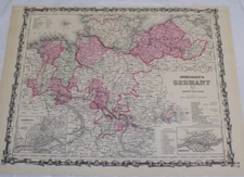 1863 COLOR Map/THREE MAPS OF PARTS OF GERMANY, BY JOHNSON AND WARD