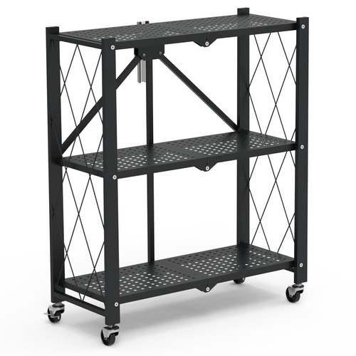 3 Tier Storage Shelves Unit for Warehouse Kitchen Shed Folding Rack Cart Wheels - Picture 4 of 13