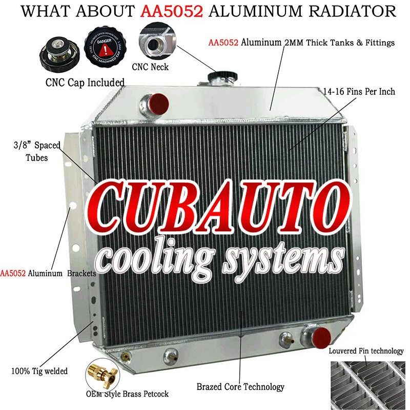 4-ROW Aluminum Radiator Fit 1966-79 Ford Truck F100 F150 F250 F350 Chevy Engine Foto 2 de 4