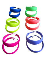 Neon Hoop Earrings Medium Chunky 1980's Retro Bright Funky Ladies Girls Party